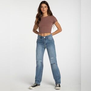 RSQ HIGH RISE STRAIGHT LEG DISTRESSED JEANS MEDIUM WASH SIZE 27